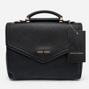 Nine West Black Satchel with Gold Details